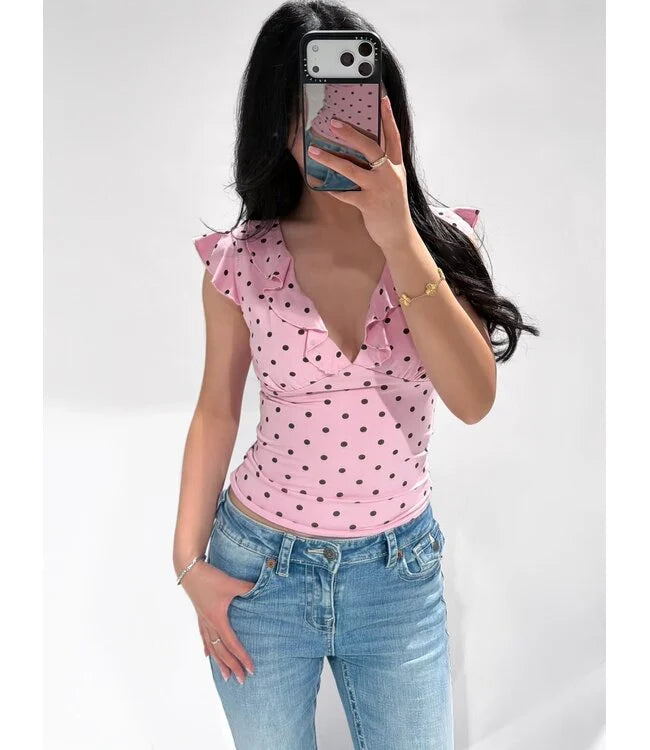 Skyla polkadot top roze