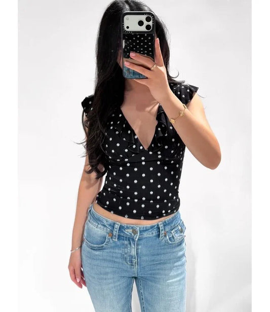 Skyla polkadot top zwart